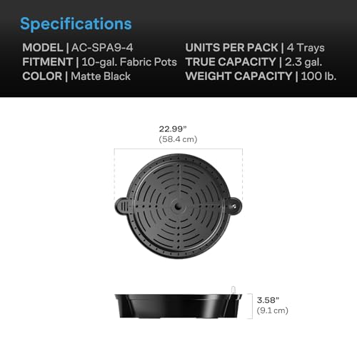 AC Infinity Self-Watering Fabric Pot Base XL, Auto-Irrigation, 4-Pack - size: Extra Large