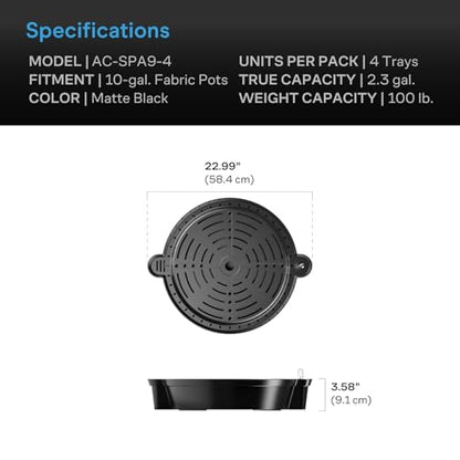 AC Infinity Self-Watering Fabric Pot Base XL, Auto-Irrigation, 4-Pack - size: Extra Large
