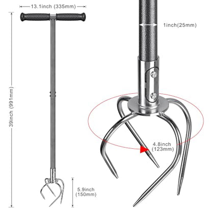 Dolibest Manual Twist Tiller, All-Steel Garden Claw Cultivator with 4 Curved Claws and Soft Rubber Handle, Hand Tiller Garden Claw for Gardening Bed and Plant Box (39'') - color: Manual Twist Tiller with T-Shape 2