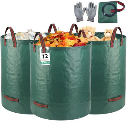 3Pack 72Gal Tear-Resistant Reusable Yard Waste Bags with Gloves