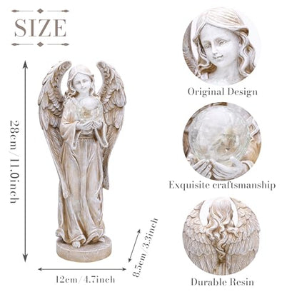 TERESA'S COLLECTIONS Angel Garden Solar Resin Fairy Glass Ball Statue 11" - size: Large
