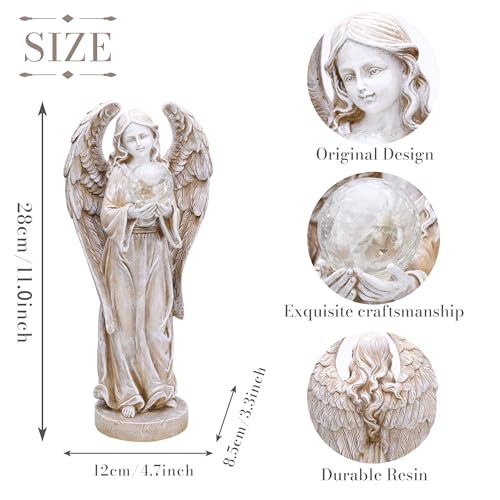 TERESA'S COLLECTIONS Angel Garden Solar Resin Fairy Glass Ball Statue 11" - size: Large