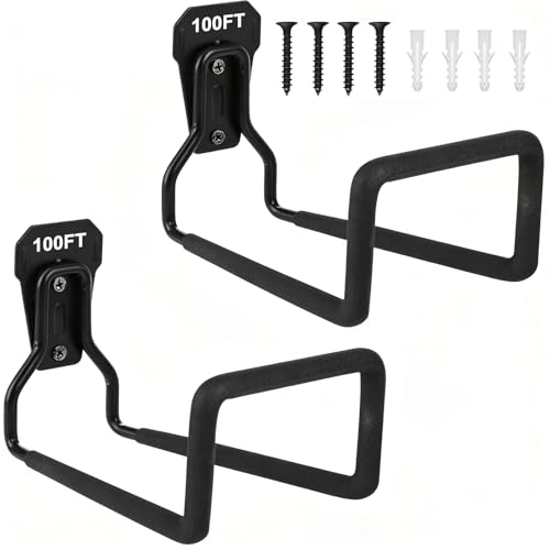 2 Pack Metal Garden Hose Holder, Heavy Duty Wall Mount Hose Hanger - size: 100FT*2