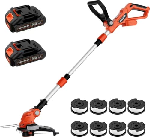 20V Electric Weed Wacker Cordless Edger Lawn Tool 2 X 2.0Ah Battery Powered Weed Eater with Charger, 12 Inch Lightweight String Trimmer, Auto Line Feed Grass Cutter Lawn Mower for Small Yard Orange - color: Orange