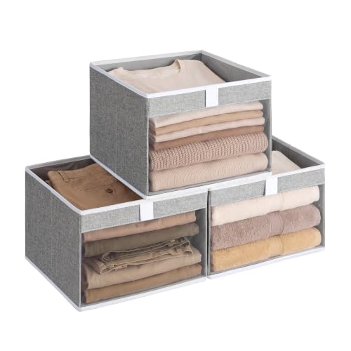 StorageWorks Closet Storage Bins with Clear Window, Gray, 3-Pack - color: Gray, size: 12 ¾" L x 12 ¾" W x 9" H