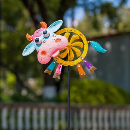 Oak & Lore 2 Pack Metal Cow Wind Spinners Outdoor Yard Decoration