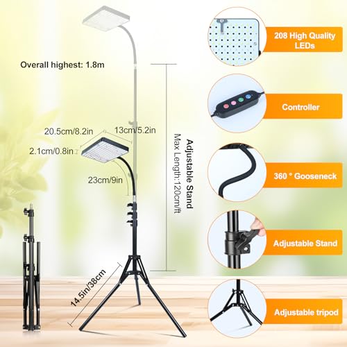Full-Spectrum Grow Light with Stepless Stand for Indoor Growing - size: 1-Head-Stepless