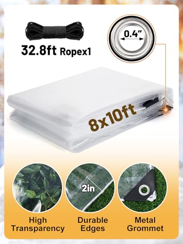 8x10ft Anti-Tear Clear Tarp Waterproof, 5 mil, Windproof & Snowproof - size: 8 x 10 ft