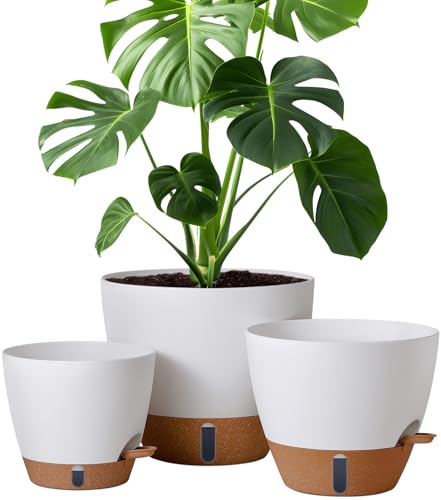 8/10/12 Inch Self Watering Pots for Indoor/Outdoor Plants with Drainage - color: White, size: 12/10/8 Inch