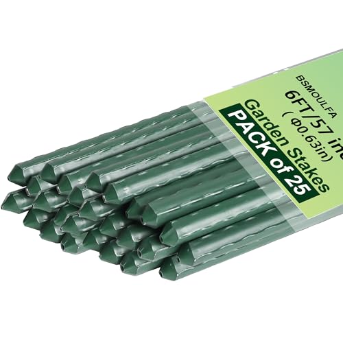 Garden Stakes 6ft, 6Feet Metal Plant Stakes 25 Pack for Gardening and Farm, 72" Plastic Coated Plant Support for Tomato, Cucumber, Bean, Flower, Potted and More Climbing Plants - size: 6ft, pack of 25