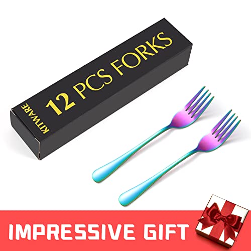 Rainbow Fork Set Of 12 Pieces, Iridescent Silverware Salad Forks, Stainless Steel Cutlery, KITWARE Kitchen Utensils, New Appartment Essential Tableware - size: Rainbow Fork