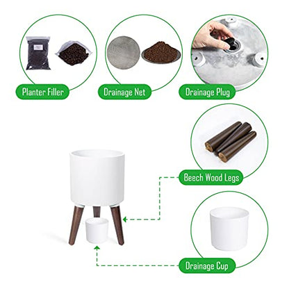 D'vine Dev 8 Inch Planter Pot with Wood Stand, White, 88-O-A-1 - color: Matte White, size: Small