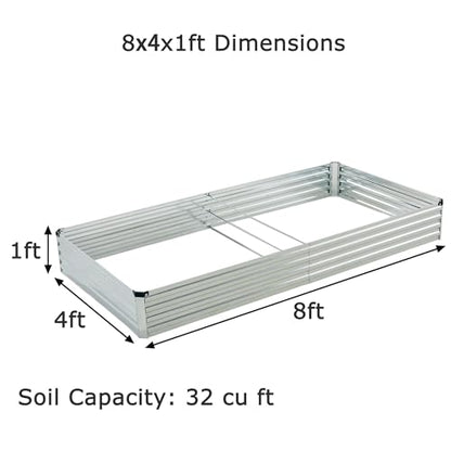Foxlang 8x4x1ft(2 PCS) Galvanized Raised Garden Bed - color: Silver