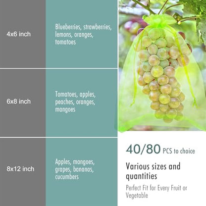 Fruit Protection Bags, Fetanten 8x12 in Mesh Drawstring Bag for Fruit Trees - size: 8 x 12 Inch 80pcs