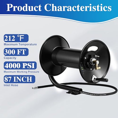 M MINGLE Pressure Washer Hose Reel 300ft x 3/8" / 500ft x 1/4", 4000 PSI - size: 300FT