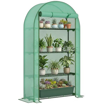 Outsunny 4 Tier Mini Greenhouse Roll-Up Door 41.3" x 17.7" x 63" Green