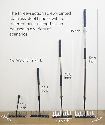 Weed Puller Tool with Stainless Steel Long Handle,Heavy Duty Rake Garden