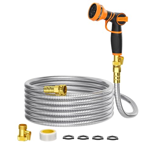 Giraffe Tools Garden Hose 50ft x 5/8", 304 Stainless Steel Metal Water Hose - size: 50FT 5/8"