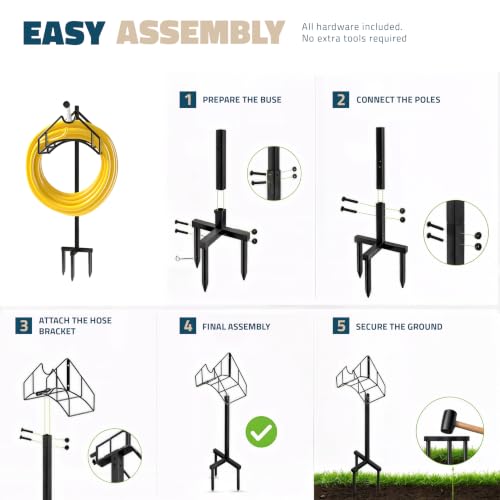 Utopia Home Freestanding Garden Hose Holder, 150 ft, Black