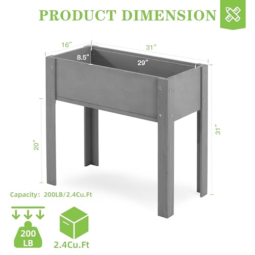 Raised Garden Bed with Legs, 31x16x31'', Outdoor Wood Elevated Planter Box, Grey Cedar, Thick Legs, w/Liner - size: 31x16x31in (1 Unit)