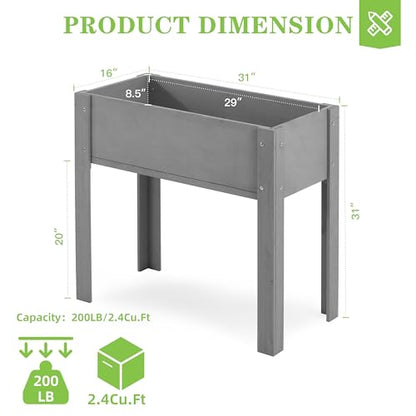 Raised Garden Bed with Legs, 31x16x31'', Outdoor Wood Elevated Planter Box, Grey Cedar, Thick Legs, w/Liner - size: 31x16x31in (1 Unit)