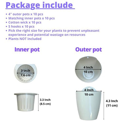 LaLaGreen Self-Watering Wall Planters (4in, 10 Pack) White Indoor Plants - size: 4" (10 cm)