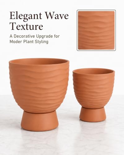 vensovo Terracotta Self Watering Plant Pots, 6 and 8 Inch with Saucers - color: Terracotta