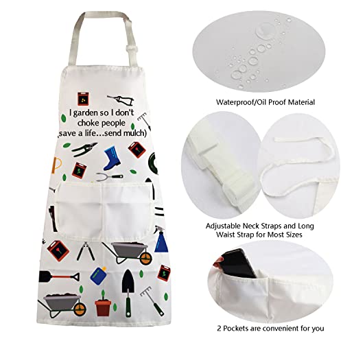 MBMSO Gardener Apron I Garden So I Don't Choke People Save a Life Send Mulch Funny Gardening Aprons with Pockets Waterproof