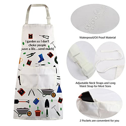 MBMSO Gardener Apron I Garden So I Don't Choke People Save a Life Send Mulch Funny Gardening Aprons with Pockets Waterproof