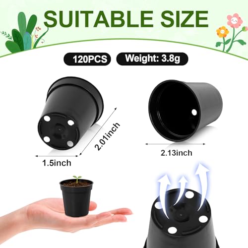 120 Pcs 2 Inch Black Mini Nursery Pots, Seedling Pots with Drainage Holes - color: Black