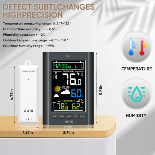 Weather Station Wireless Indoor Outdoor Thermometer， Inside Outside Temperature Humidity Monitor，with 330ft Range Sensor and Adjustable Backlight