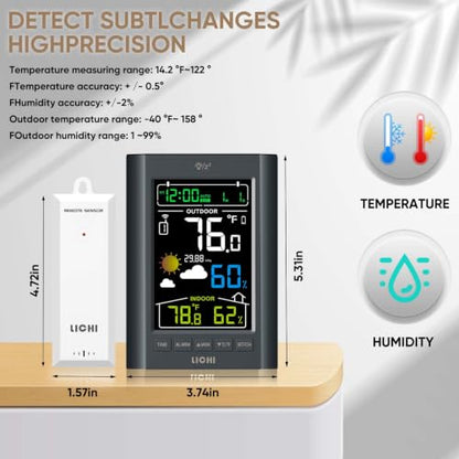 Weather Station Wireless Indoor Outdoor Thermometer， Inside Outside Temperature Humidity Monitor，with 330ft Range Sensor and Adjustable Backlight