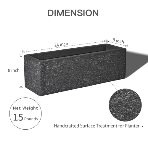 24" Rectangular Outdoor Planter - Handmade Fiberglass Planter - color: Charcoal Gray, size: Small