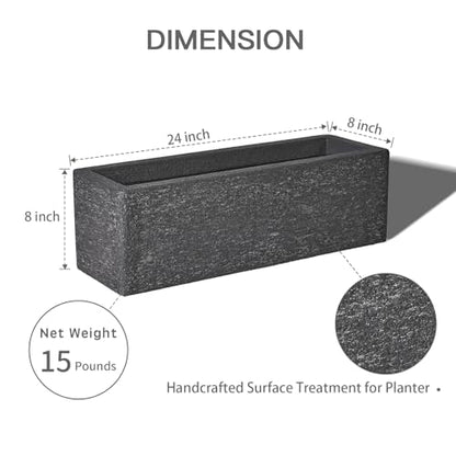 24" Rectangular Outdoor Planter - Handmade Fiberglass Planter - color: Charcoal Gray, size: Small