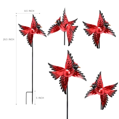 MUMTOP Cardinal Wind Spinner Outdoor, 2 Pack Metal Red Bird Garden Windmill
