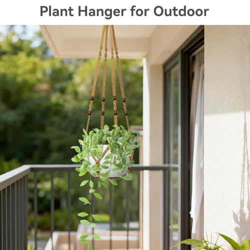 USLAI Macrame Plant Hanger, for Up to 15 Inch Pots, 35 Inch, Brown, 2 Pack - color: Brown, size: 35+35 Inch