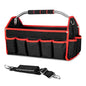 HAUTMEC 16" Foldable Tool Tote Bag, Open Top Tool Bag with Stiff Frame, 16-Pockets Electrician Tool Bag with Padded Steel Handle, Shoulder Strap & Water-Resistant Hard Base – TB0002 - size: 16-Inch, style: Foldable