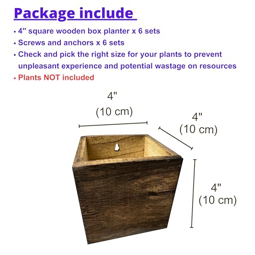 LaLaGreen Planter Boxes for Indoor Plant (4x4, 6 Pack) Wooden Wall Planters - size: 4x4" x 6 pack