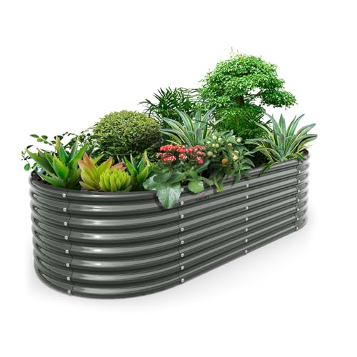 Anleolife 8x4x2ft Oval Deep Root Galvanized Raised Garden Bed, Quartz Grey - color: Quartz Grey-oval Round, size: 96x48x24'' Tall