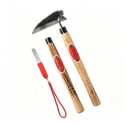 Japanese Garden Hand Hoe Sickle, Hand Weed Puller with Replacement Wooden Handle, Gardening Sickle for DIY Yard Work (Right-Handed)