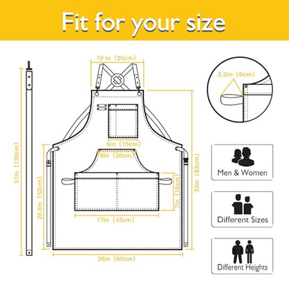 Kitchen Apron, Work Apron, Canvas Apron, Yellow - color: Yellow