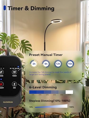 GLOWRIUM Grow Lights for Indoor Plants,Full Spectrum Plant Light with Stand - color: Black-Single Head