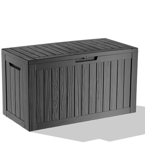 Vixzen 85 Gallon Deck Boxes Outdoor Waterproof, Lockable Outdoor Storage Box for Patio Cushions Storage Furniture,Garden Tools, Pool Supplies, Weatherproof and UV Resistant (Black, 85 Gallon - color: Black, size: 85 Gallon