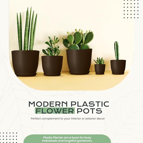 Plant Pots Indoor with Drainage, 10 Pack Multi-Size Planters Set, Brown - color: Brown, size: Pack of 10