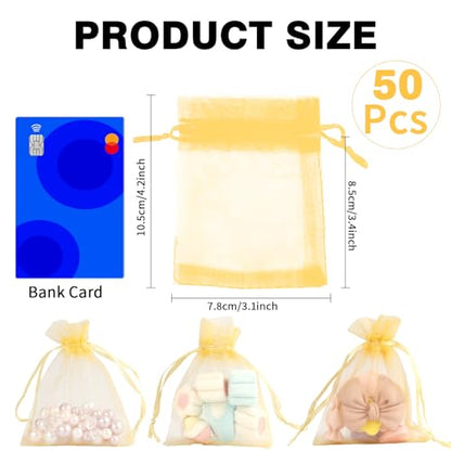 Gold Organza Bags - 50Pcs, Sheer 3 x 4 inch Jewelry & Party Favor Bags with Drawstring, Mini Mesh Gift Pouches for Wedding & Christmas - color: Gold - 3x4inch - 50pcs