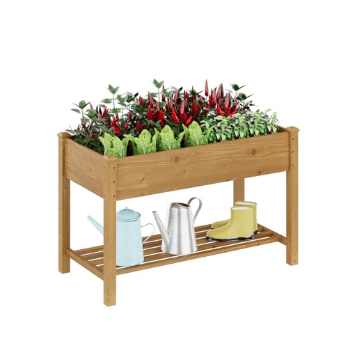 48x24x30.7in Wood Raised Garden Bed with Legs Elevated Planter Box Gardening Outdoor Planter Box Patio Kit Planting Bed for Vegetables Flowers Herbs Outdoor for Patio Balcony Backyard (Brown, Medium) - color: Brown, size: Medium