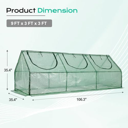 BPS 9x3x3 FT Mini Greenhouse with Roll-Up Zipper Windows, Green PE - color: Green, size: 9x3x3 FT