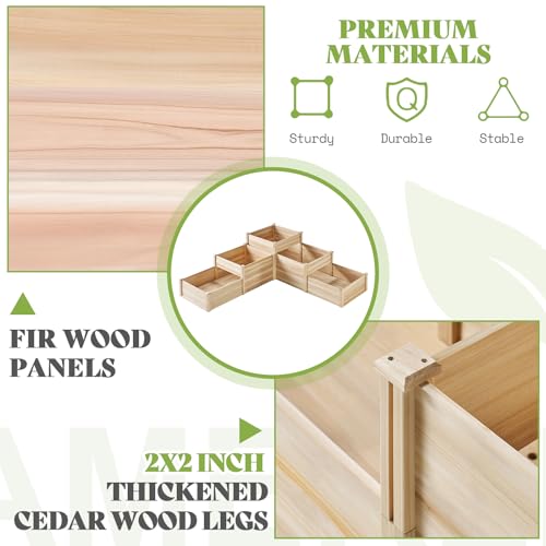 SPECRAFT 3-Tier Raised Garden Bed, Adjustable Fir Wood Planter Box - size: 7.7 x 7.5 x 2.36 FT