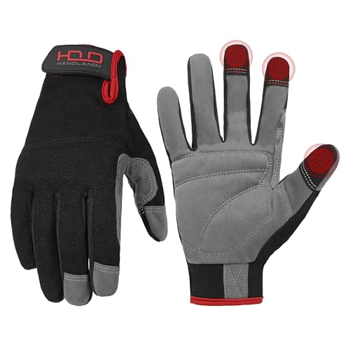 HANDLANDY Work Gloves for Men & Women, Utility Mechanic Working Gloves Touch Screen, Flexible Gardening Gloves for Yard - color: Black (1 Pair), size: X-Large