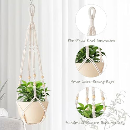 35 Inch Macrame Plant Hanger Indoor Hanging Plant Holder Ivory 1Pc